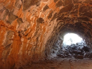 Lava Tubes with staining from mainly iron and calcium minerals over 190,000 years.