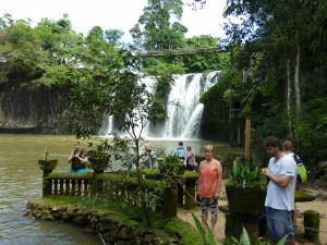 Paronella's falls by day. Swimming was once allowed under the falls but croc fears have closed it.